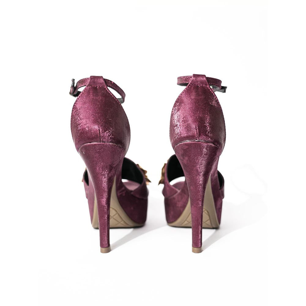 Sana K Luxurious Footwear Maroon Round Toe Broad Fit Forever Rose Elevated Stilettos Heels
