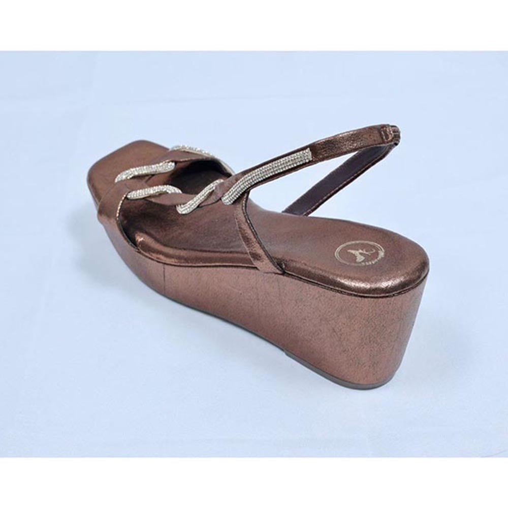 Sana K Luxurious Footwear Brown Square Toe Pillow Wedge