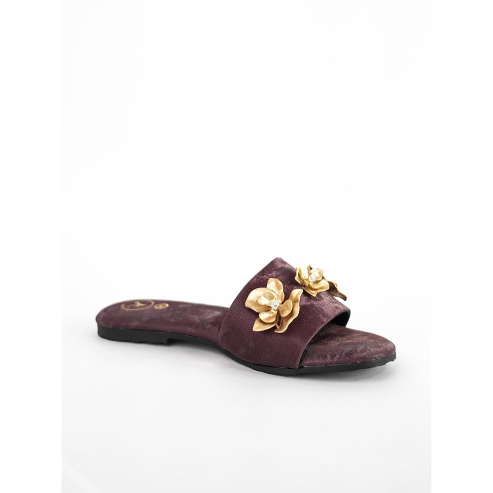 Sana K Luxurious Footwear Maroon Open Toe Slip-On Closure Forever Rose Flats