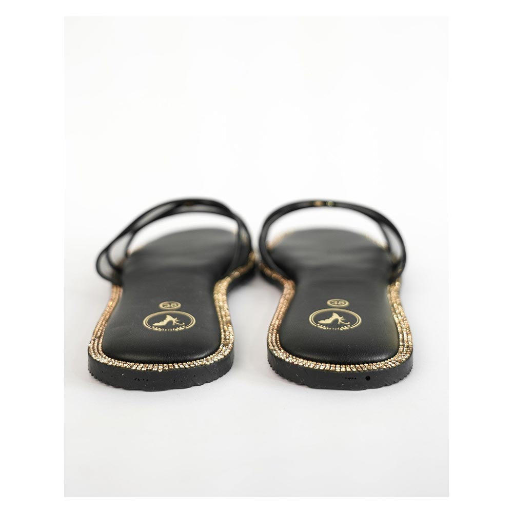 Sana K Luxurious Footwear Black Open Toe Narrow Fit Flats