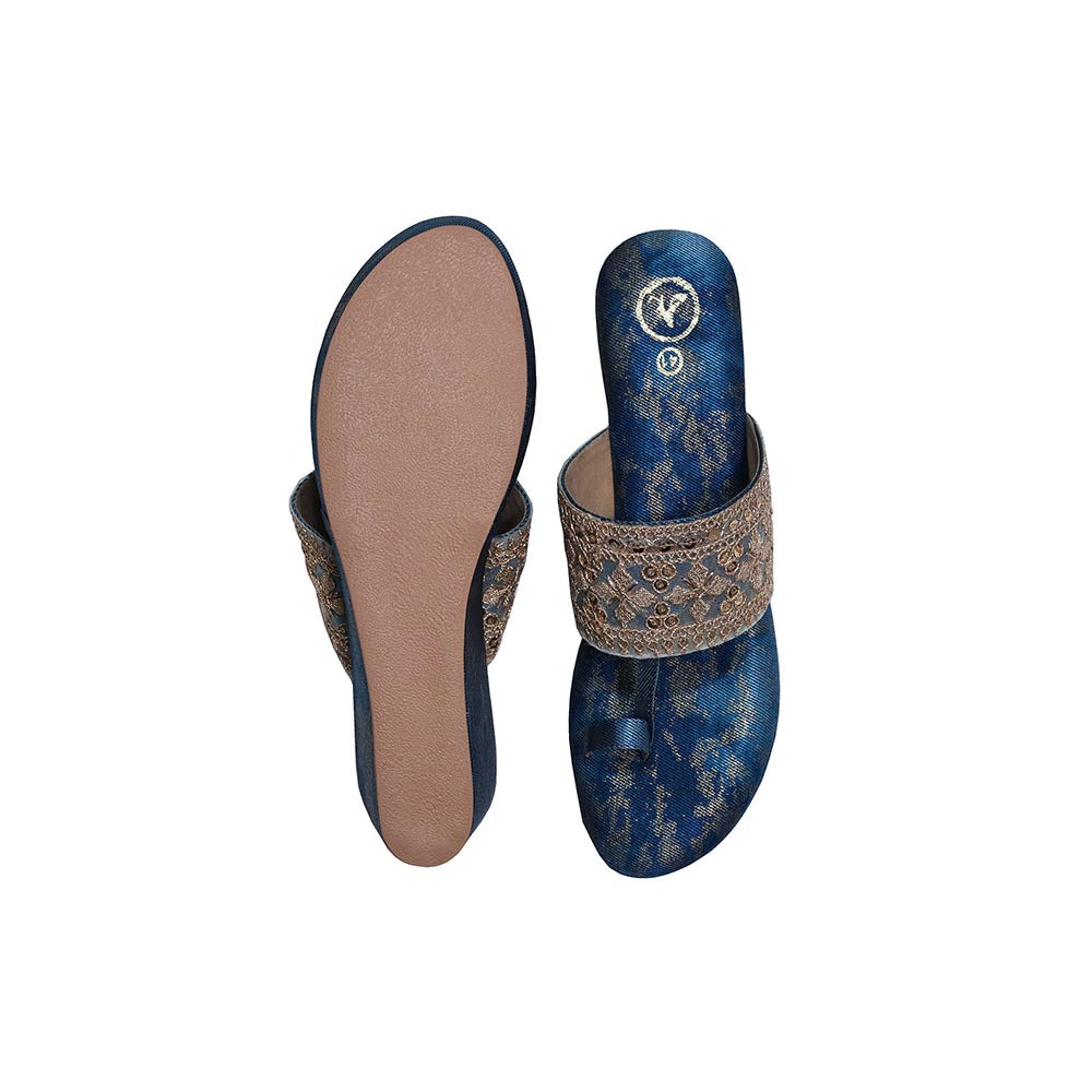 Sana K Luxurious Footwear Noor-E-Badr Blue One Toe Wedges