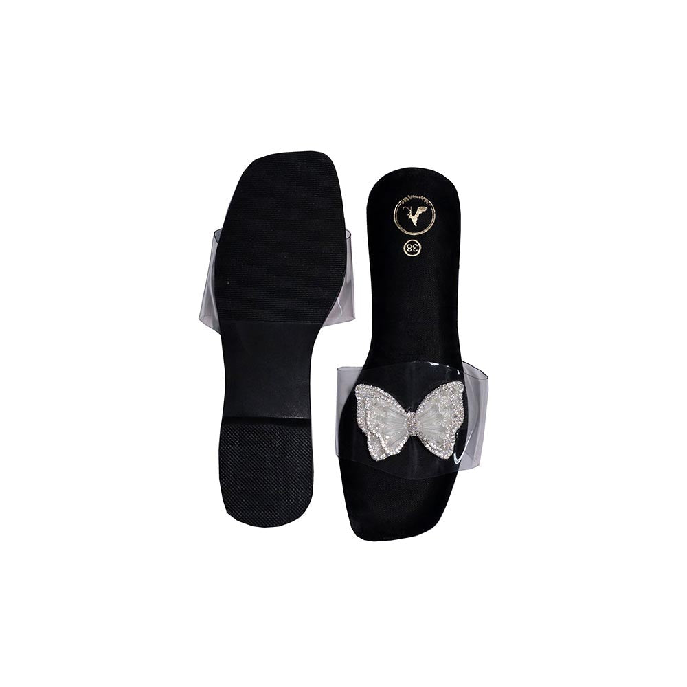 Sana K Luxurious Footwear Black Butterfly Open Toe Slip-On Flats