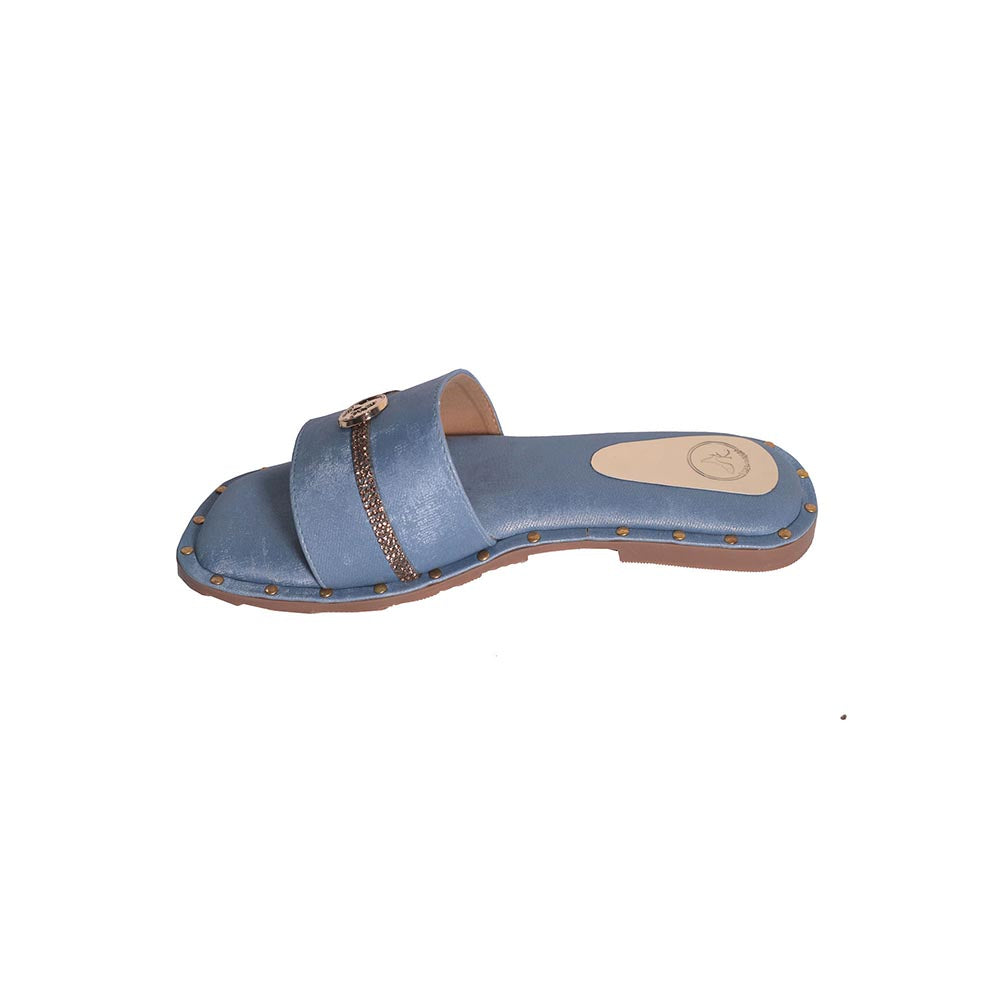Sana K Luxurious Footwear Blue Open Toe Slip-On Flats