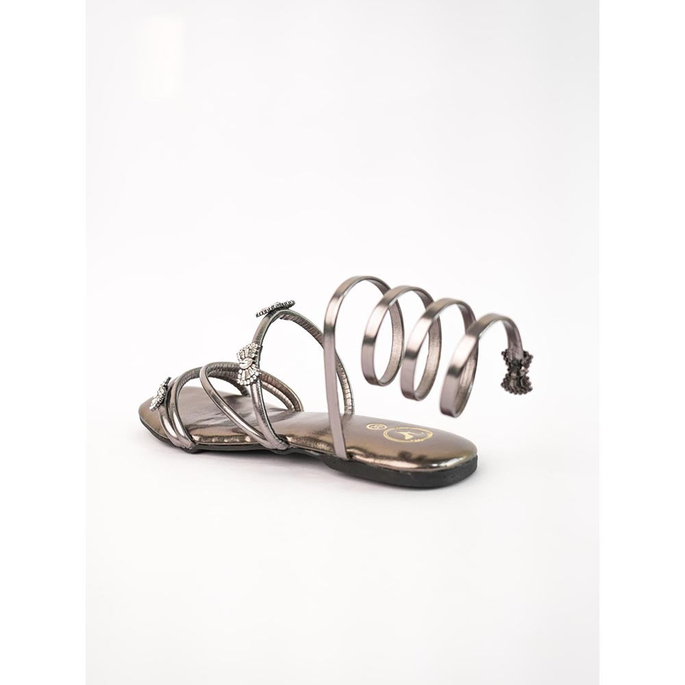 Sana K Luxurious Footwear Silver Gladiators Narrow Fit Butterfly Spring Flats