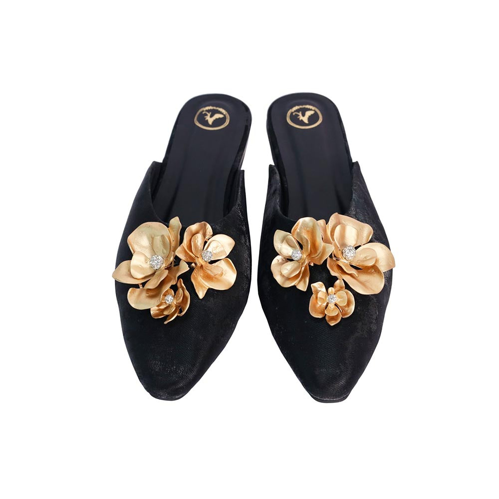 Sana K Luxurious Footwear Women Floral Black Buns and Roses Sandal Heels