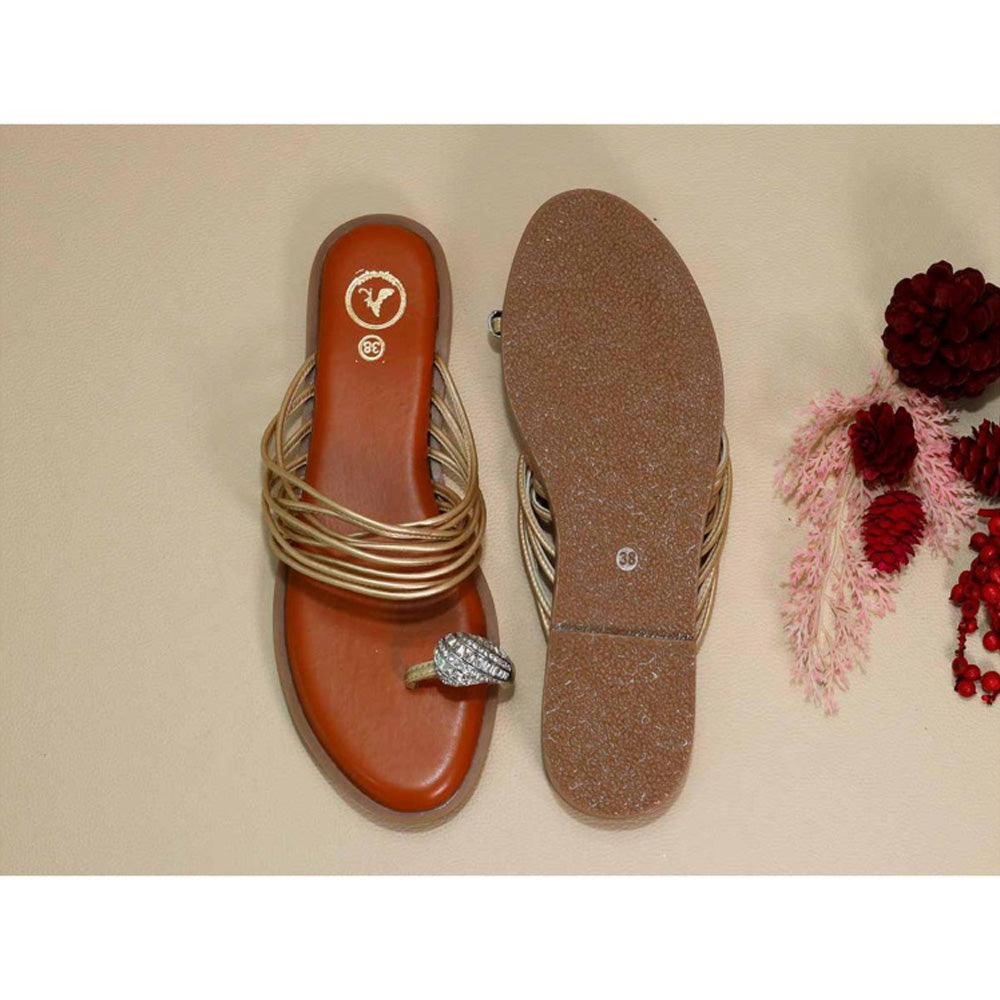 Sana K Luxurious Footwear Gold String Asha Broch Flats