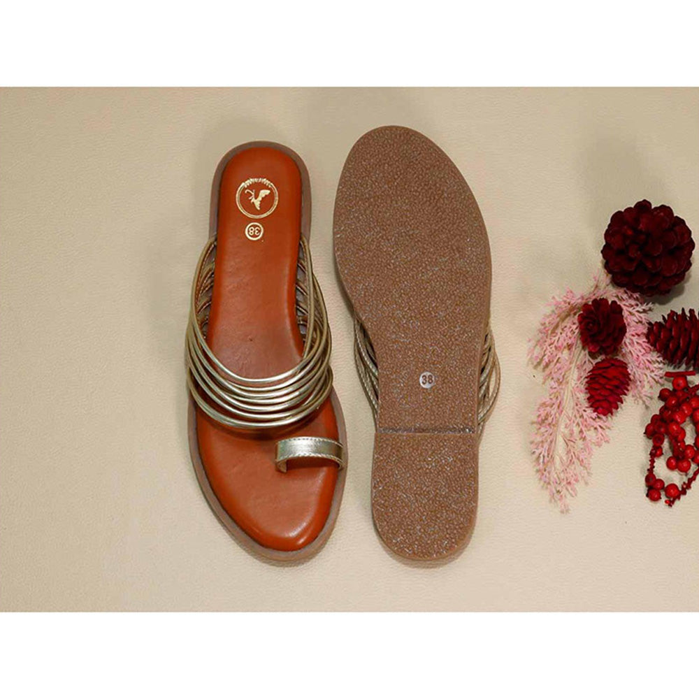 Sana K Luxurious Footwear Gold String Flats