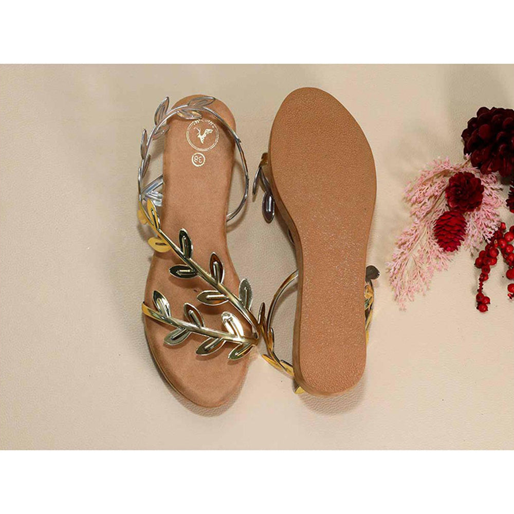 Sana K Luxurious Footwear Gold Leafy Beige Wedges