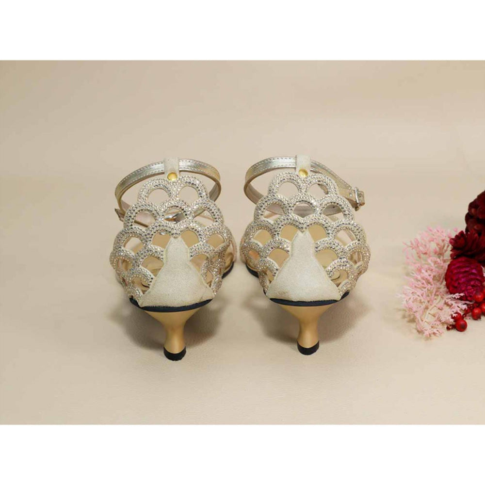Sana K Luxurious Footwear Gold Scallop Kitten Heels