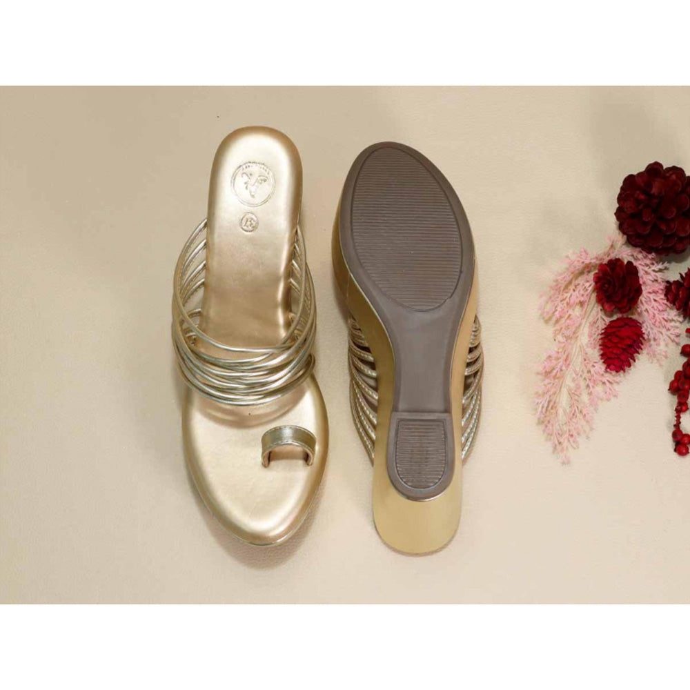 Sana K Luxurious Footwear Gold String Wedges