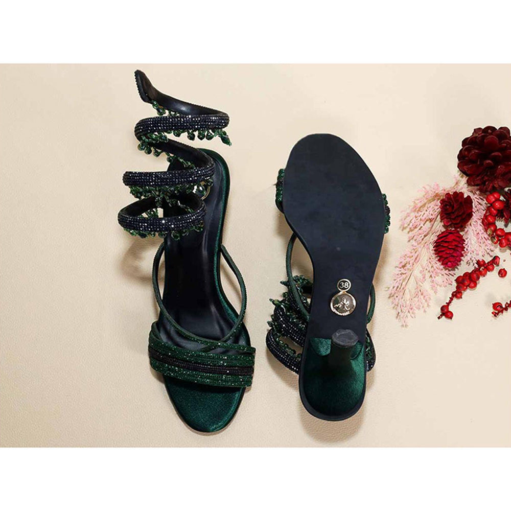 Sana K Luxurious Footwear Green Jhallar Pencil Heels