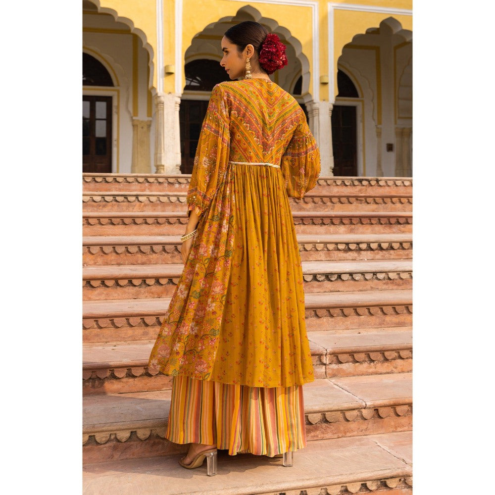 Sandhya Shah Mustard Ghoomar Gathered Kurta with Palazzo (Set of 2)