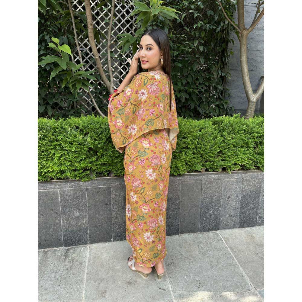 Sandhya Shah Mustard Anila Blouse with Skirt and Cape (Set of 3)