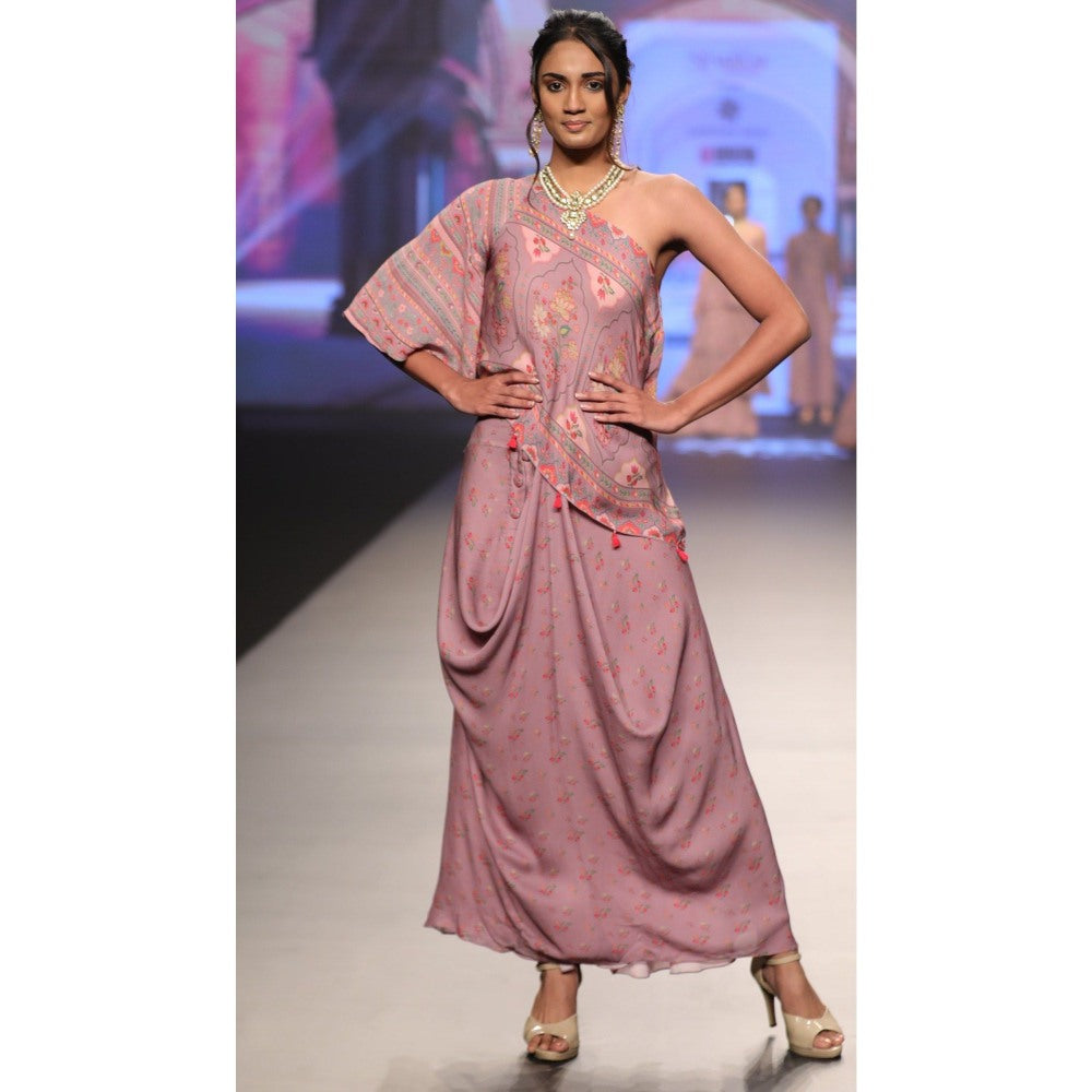 Sandhya Shah Tsikata Lavender One Shoulder Top with Skirt (Set of 2)