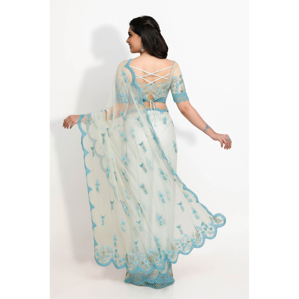 Sanjana Thakur Blue Embroidered Saree and Underskirt with Stitched Blouse