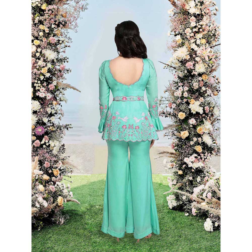 Sanjana Thakur Green Sharara with Tunic and Belt (Set of 3)