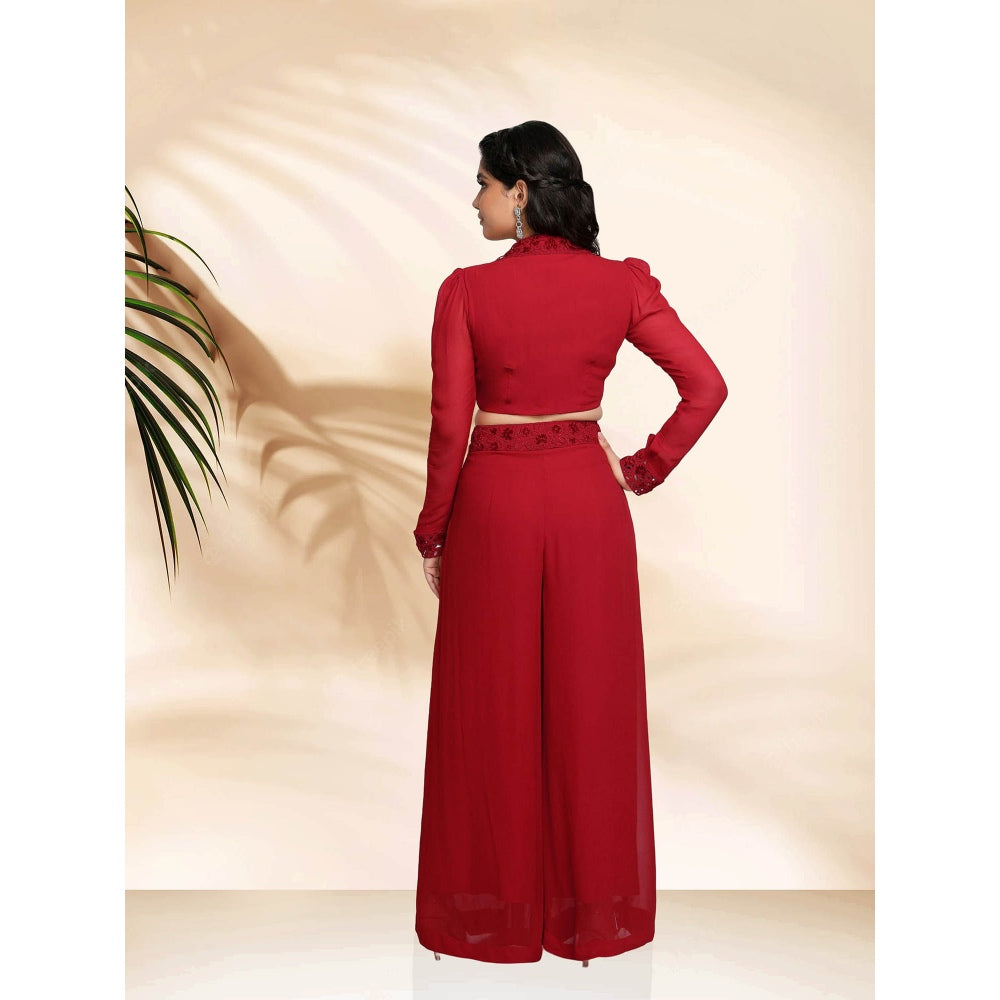 Sanjana Thakur Red Palazzo with Crop Top (Set of 2)