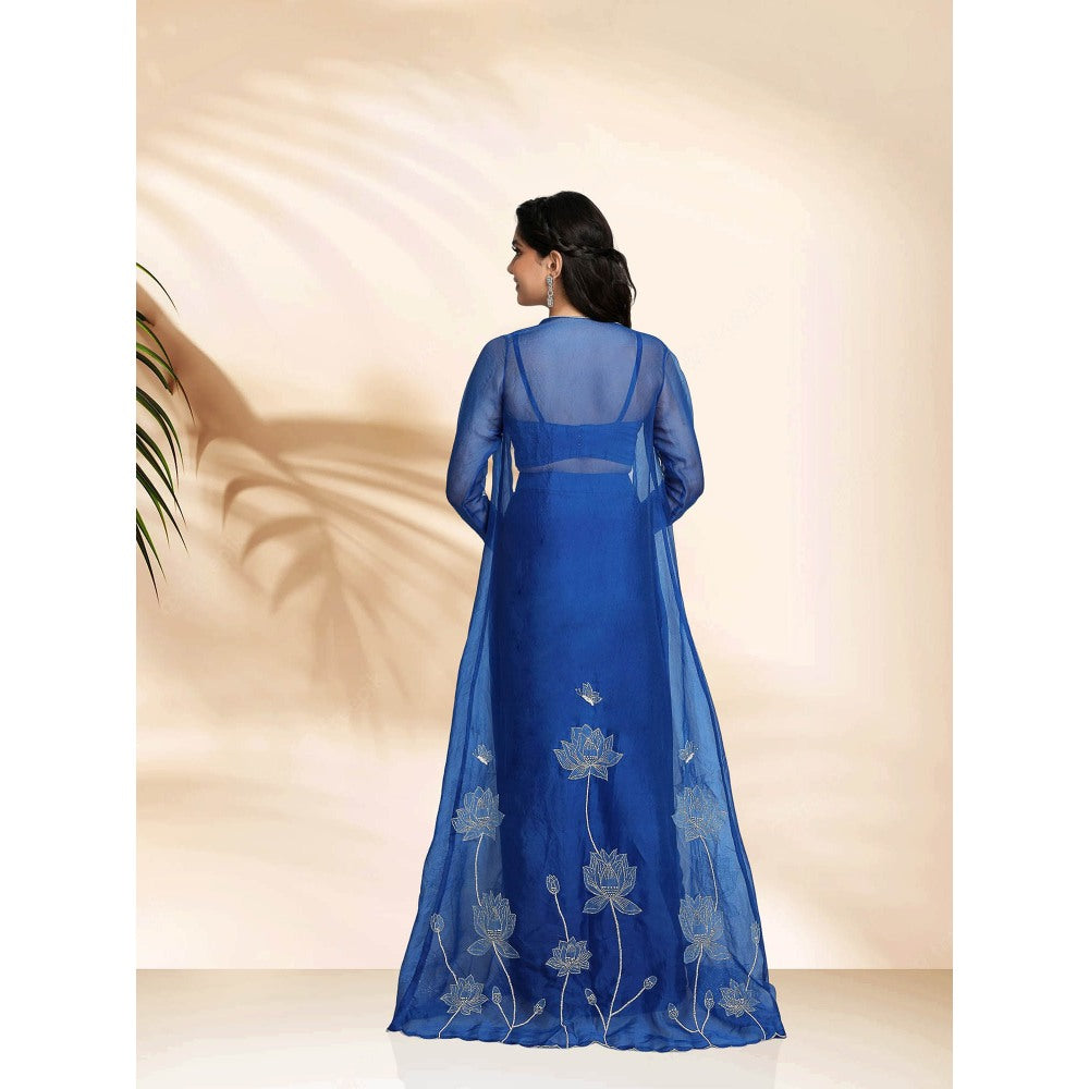 Sanjana Thakur Blue Crop Top with Skirt and Jacket (Set of 3)