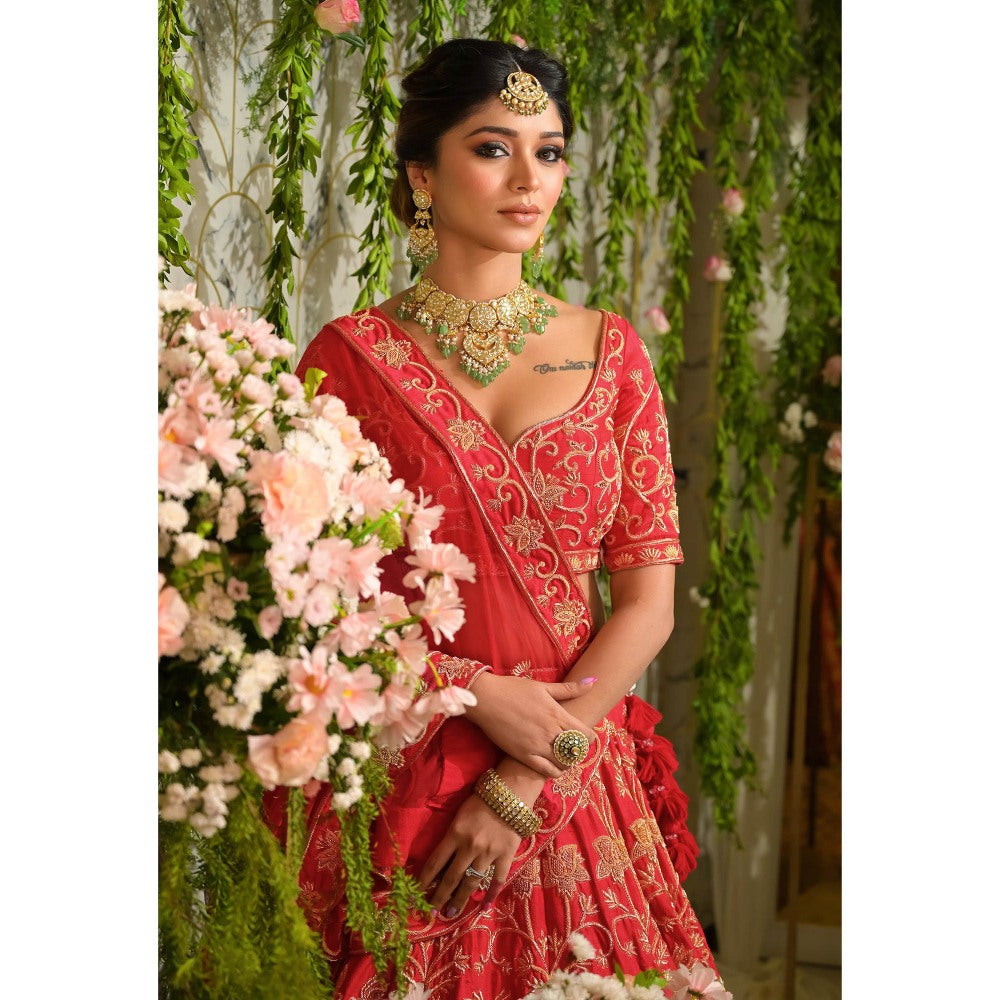 Sanjana Thakur Red Bridal Lehenga with Blouse and Dupatta (Set of 3)