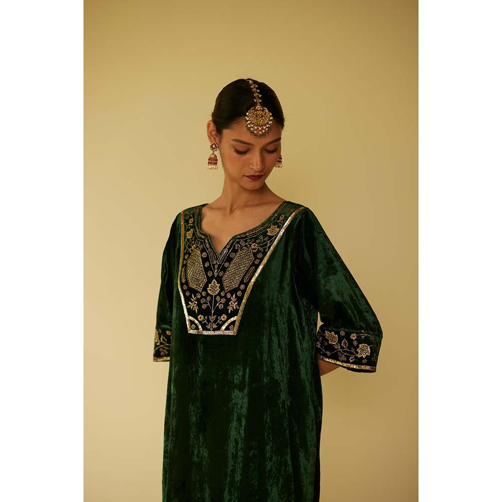 Sarang Kaur Green Meera Kurta with Palazzo (Set of 2)