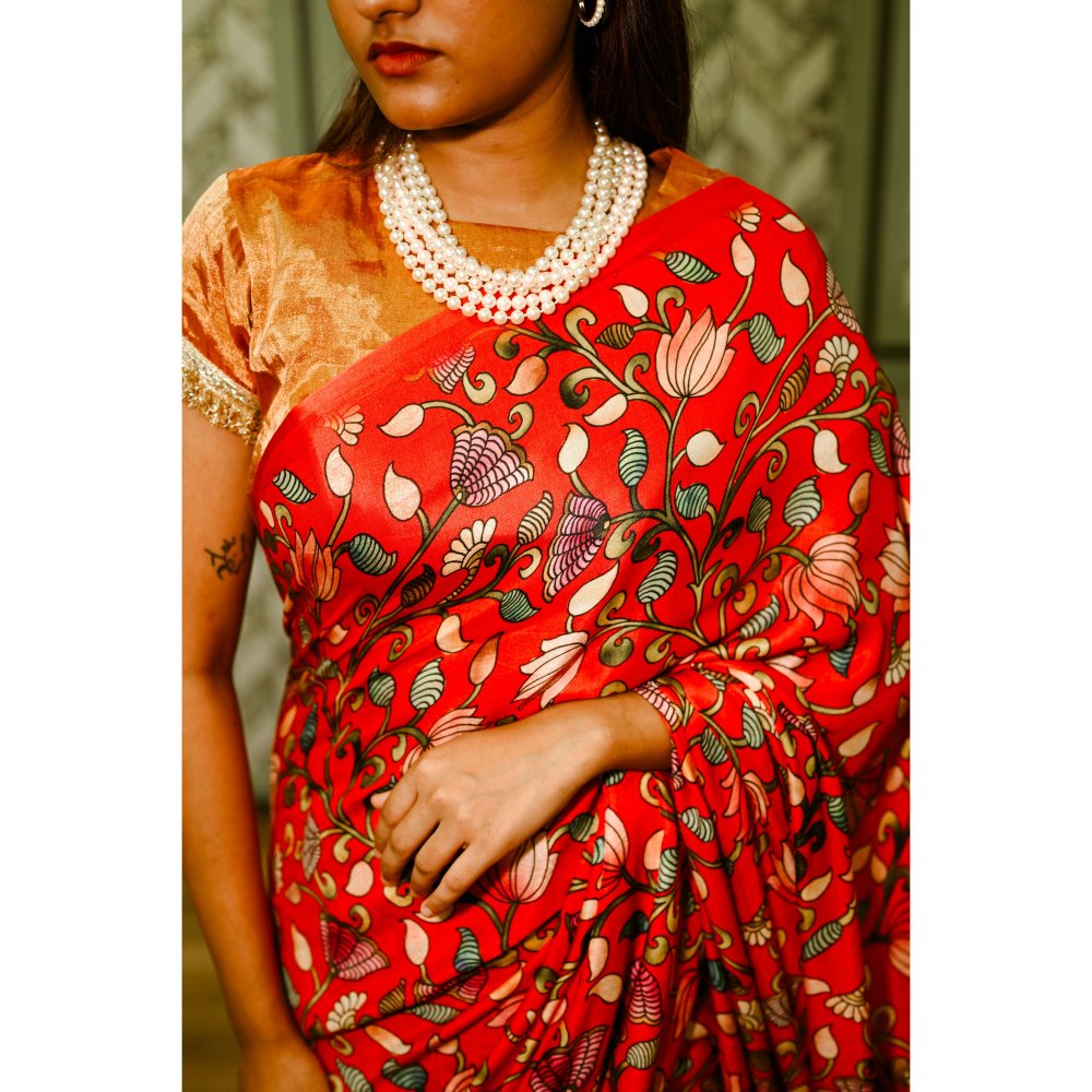SARI KI ALMARI Red Gaji Silk Saree with Unstitched Blouse