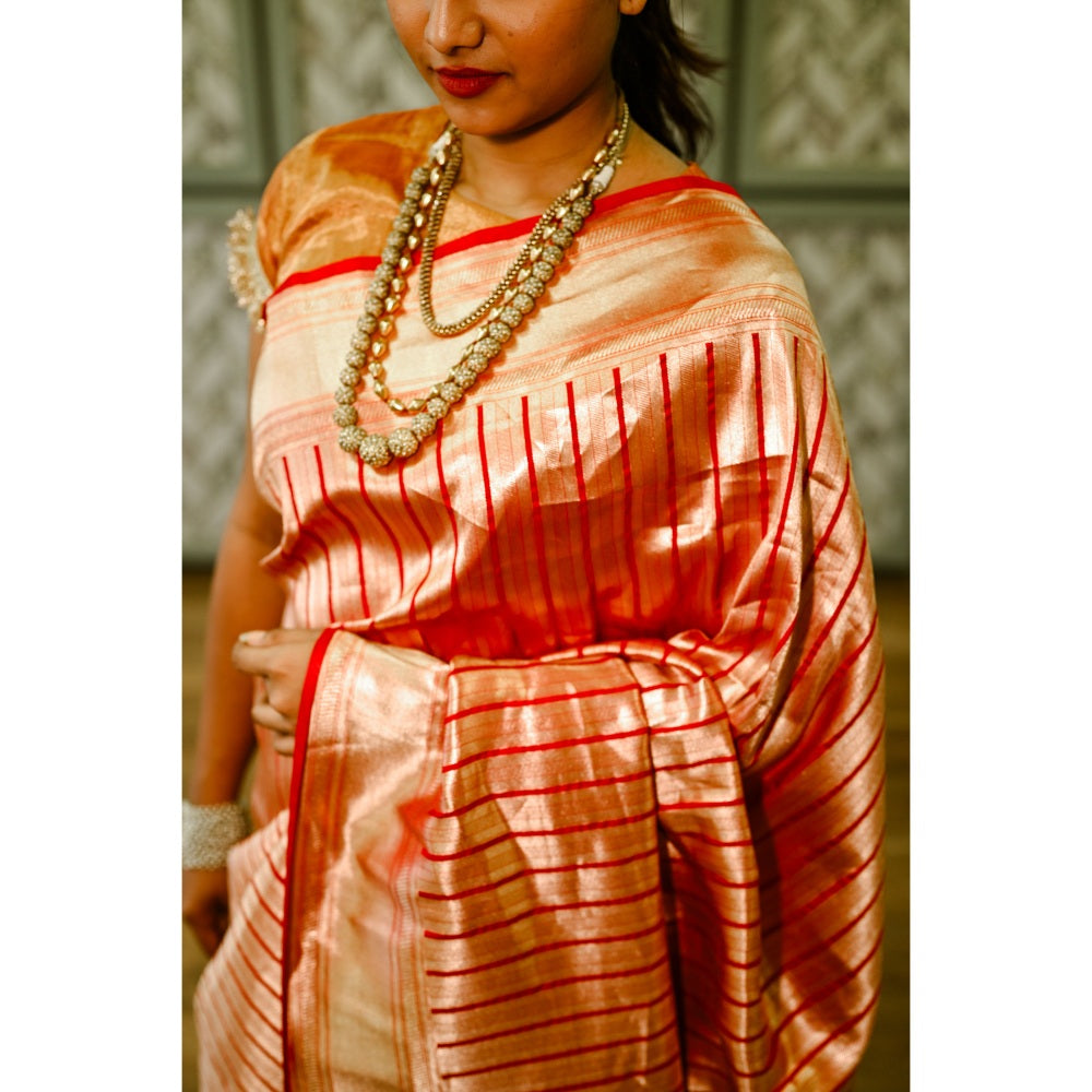 SARI KI ALMARI Red Banarasi Silk Saree with Unstitched Blouse