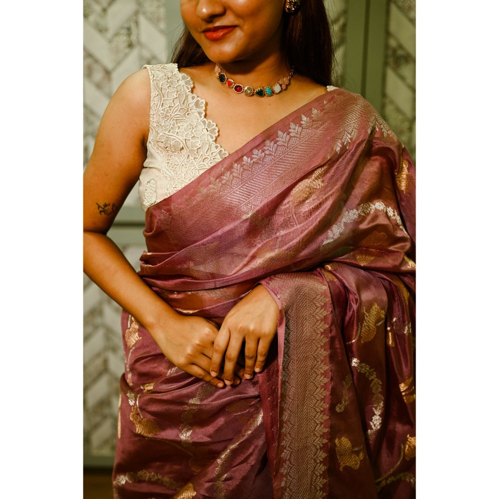 SARI KI ALMARI Rabbit Silk Handwoven Saree with Unstitched Blouse