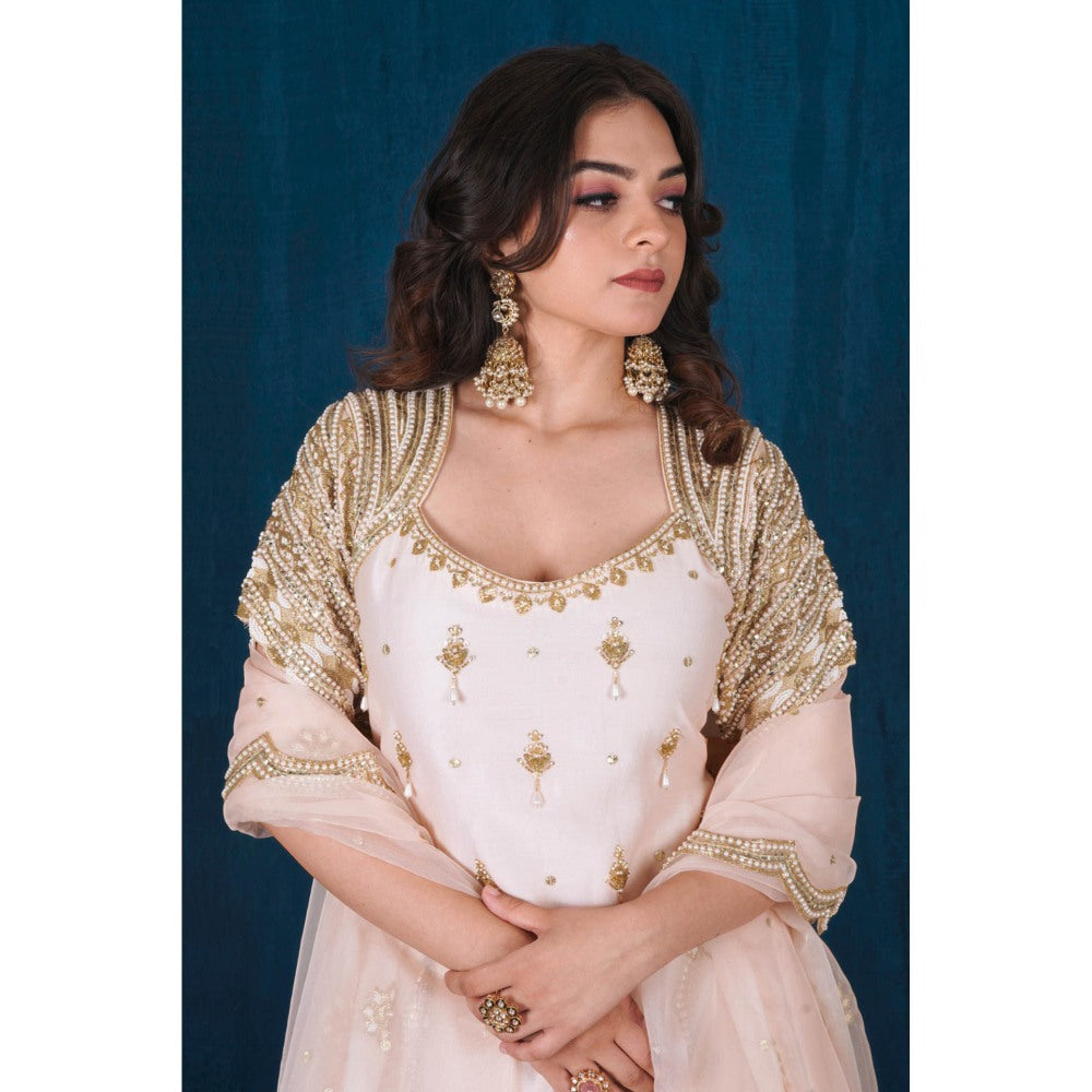 SAUBHAGYA Blush Embellished Kurta with Lehenga and Dupatta (Set of 3)