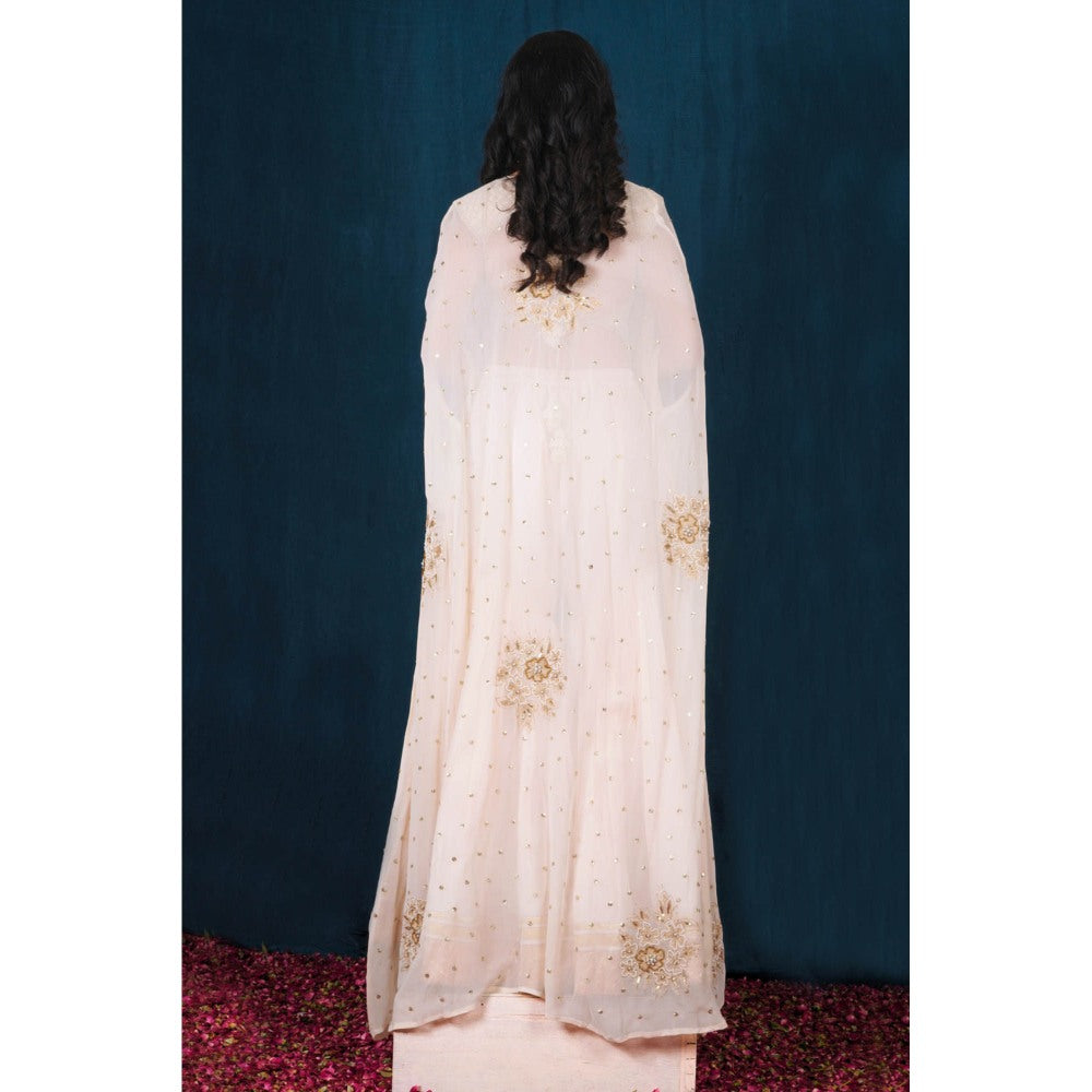 SAUBHAGYA Blush Ivory Embellished Blouse with Sharara and Cape (Set of 3)
