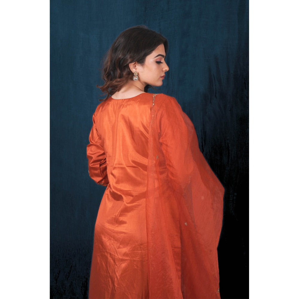 SAUBHAGYA Orange Silk Kurta with Pant and Dupatta (Set of 3)