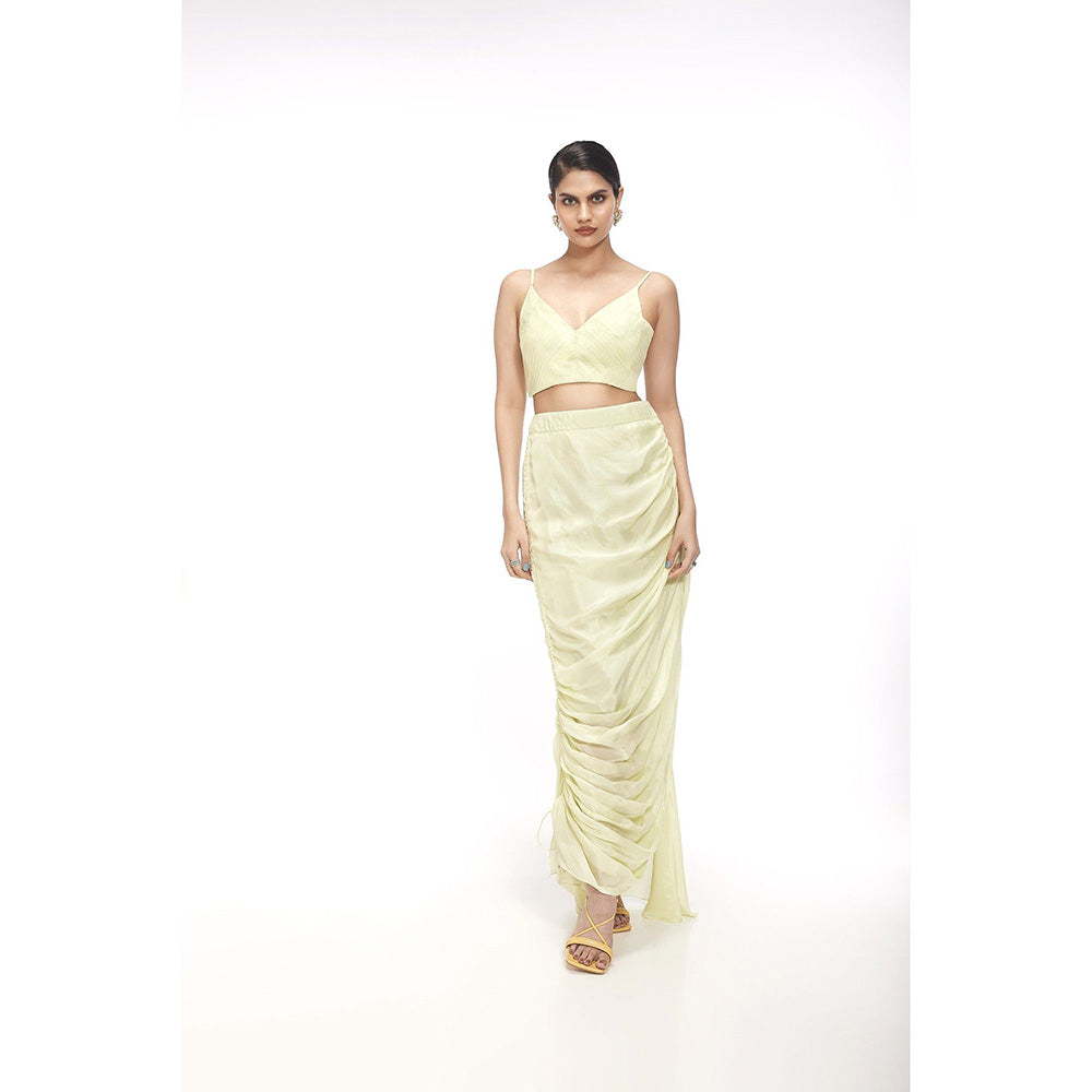 SAYAANIKA Ariel Yellow Floral Printed Blouse with Skirt and Cape (Set of 3)