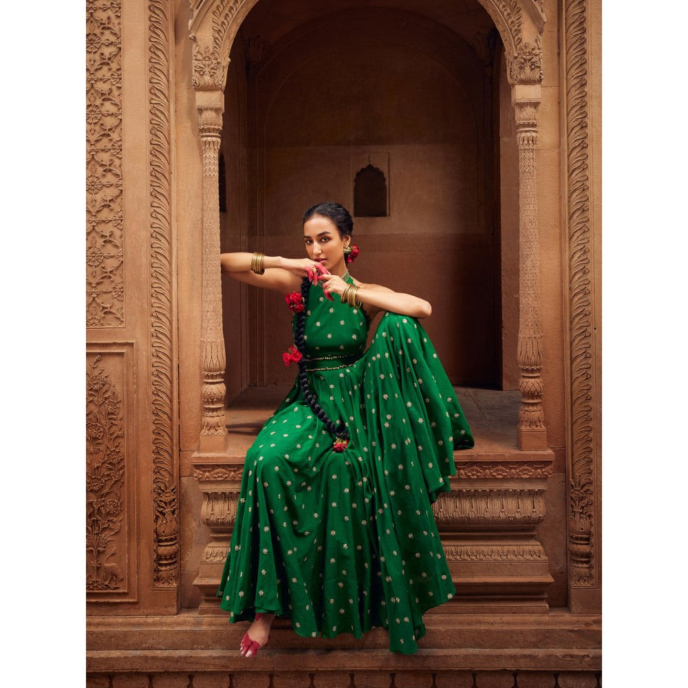Seema Anand Inara Halter Anarkali with Churidar and Dupatta (Set of 3)