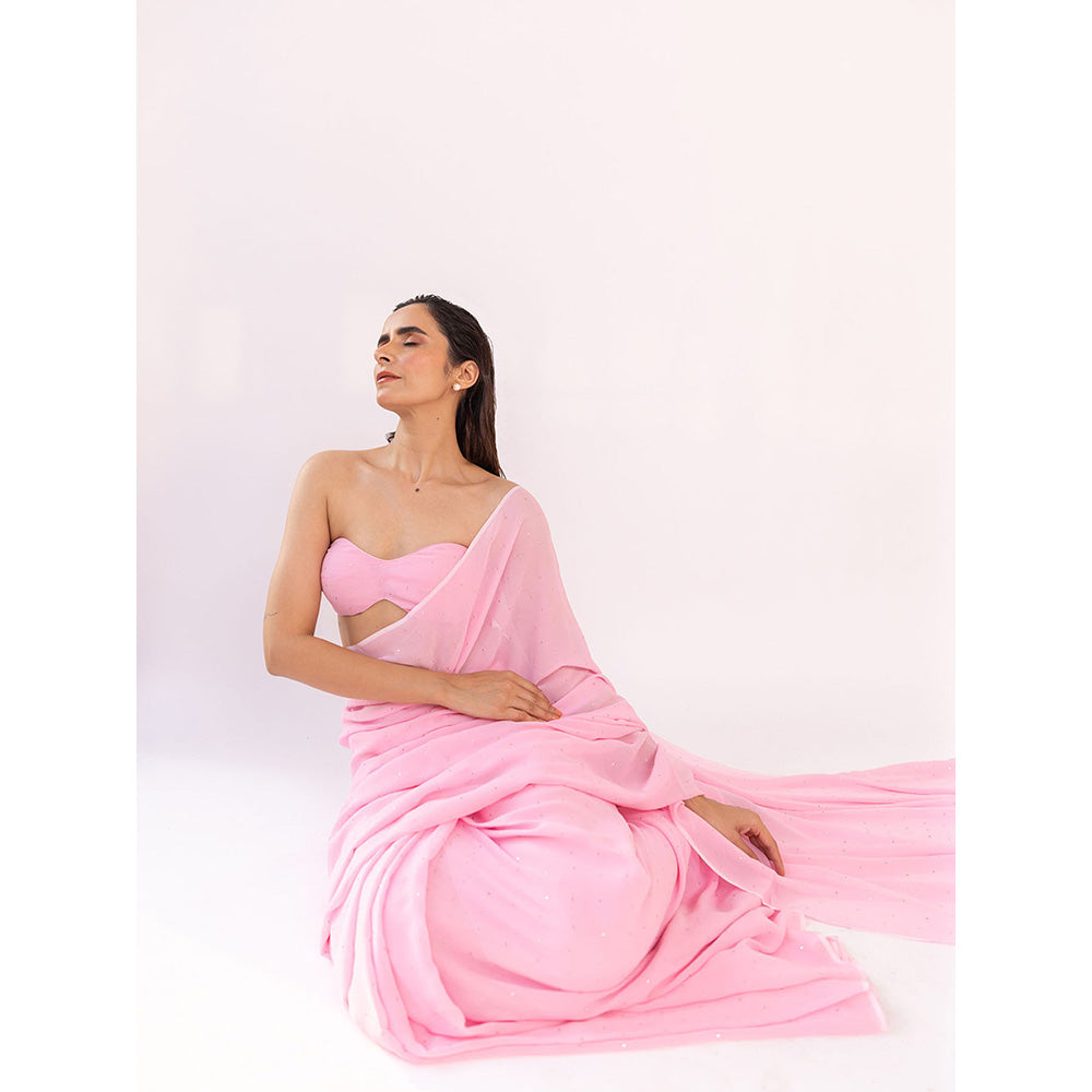 SHAAKHA Pink Embellished Saree with Unstitched Blouse