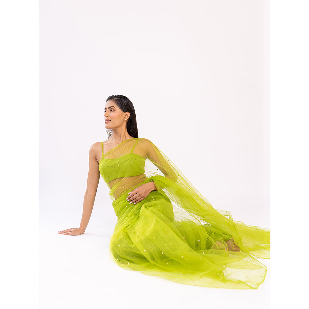 SHAAKHA Green Embellished Saree with Unstitched Blouse