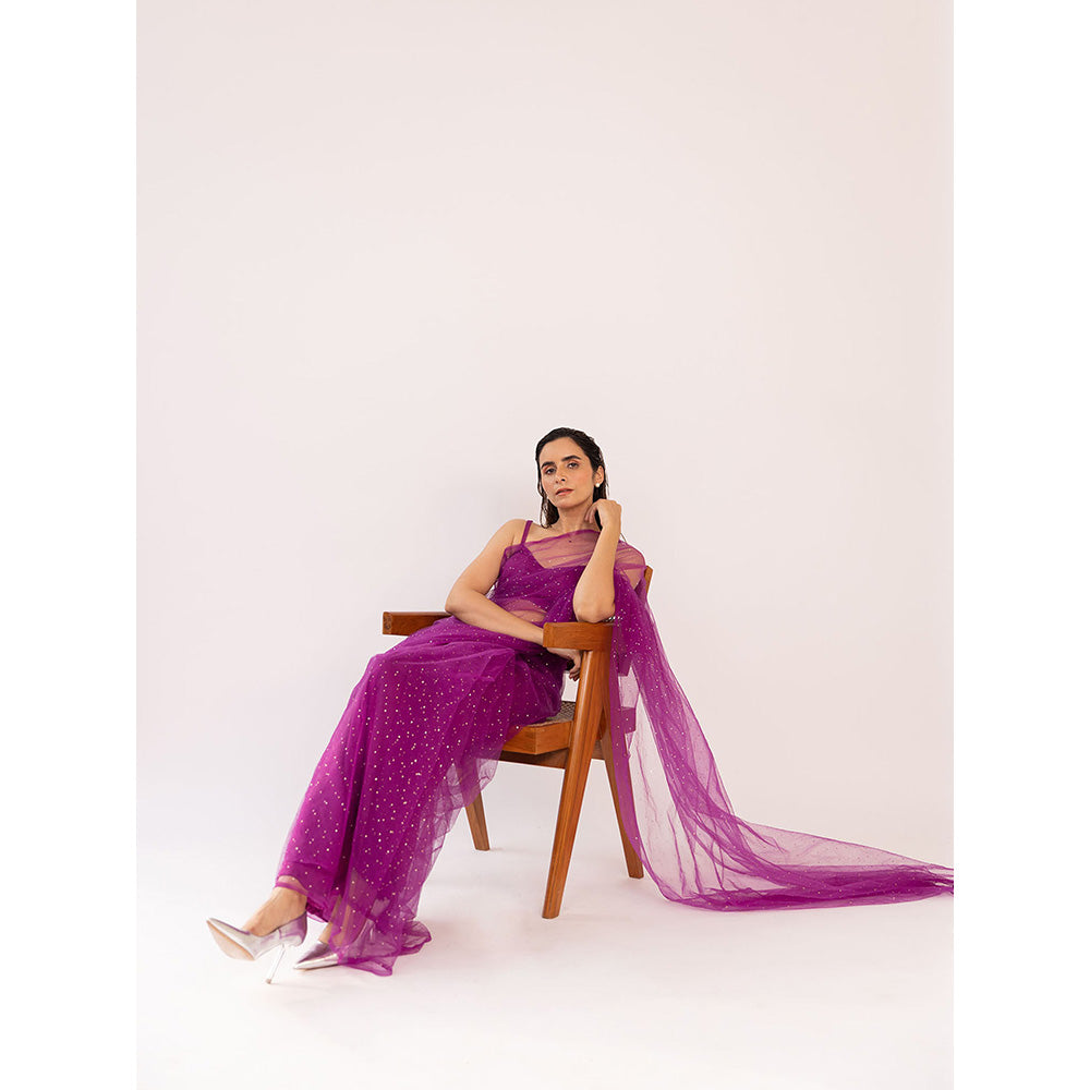 SHAAKHA Maroon Embellished Saree with Unstitched Blouse