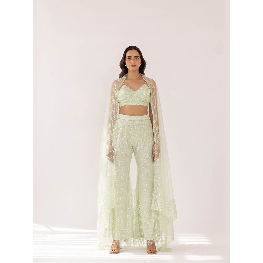 SHAAKHA Mint Green Cheela Bandeau and Pant with Dupatta (Set of 3)