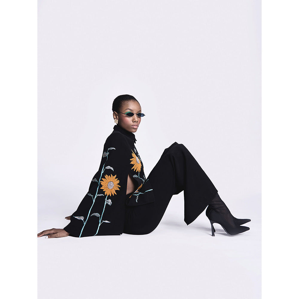 Shahin Mannan Sunflower Cape With Bell Bottom Pant (Set of 2)