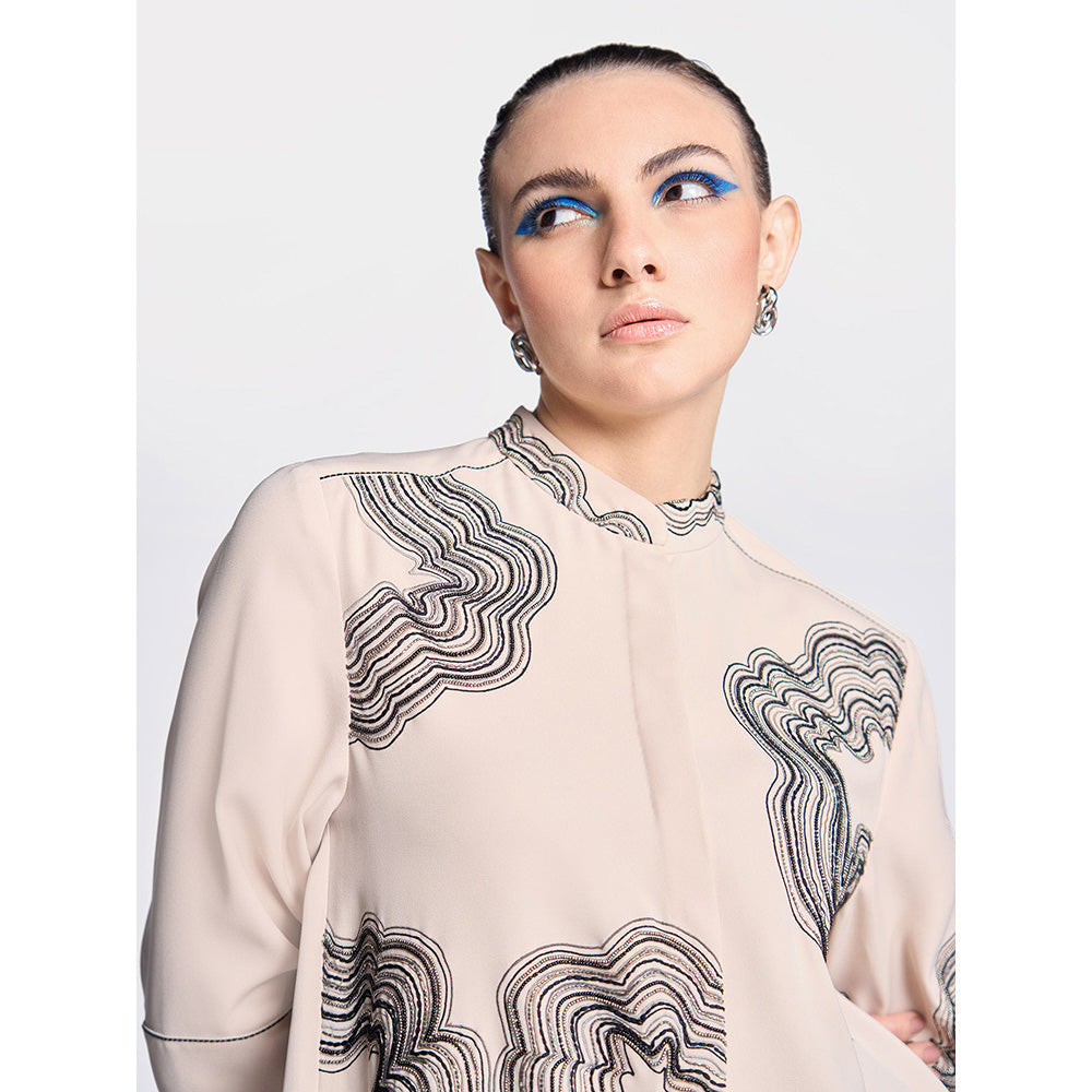 Shahin Mannan Waves Front Open Flared Dress