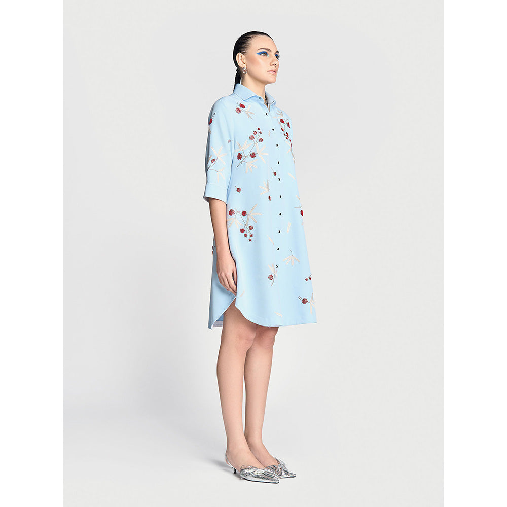 Shahin Mannan Broken Branches A-Line Shirt Blue Dress