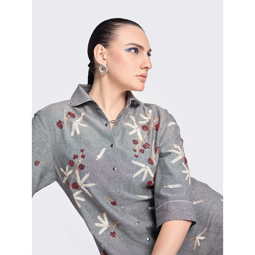 Shahin Mannan Broken Branches A-Line Shirt Grey Dress