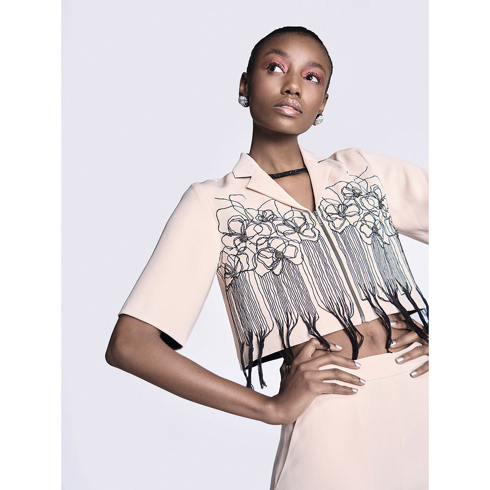 Shahin Mannan Abstract Roses Cropped Shirt With Flared Pant (Set of 2)