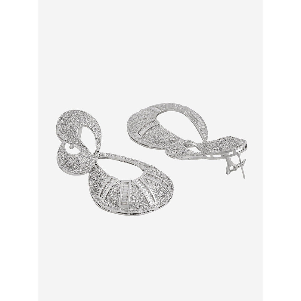 Shaze Silver Rhodium-Plated Cubic Zirconia Snail Drop Earrings for Women
