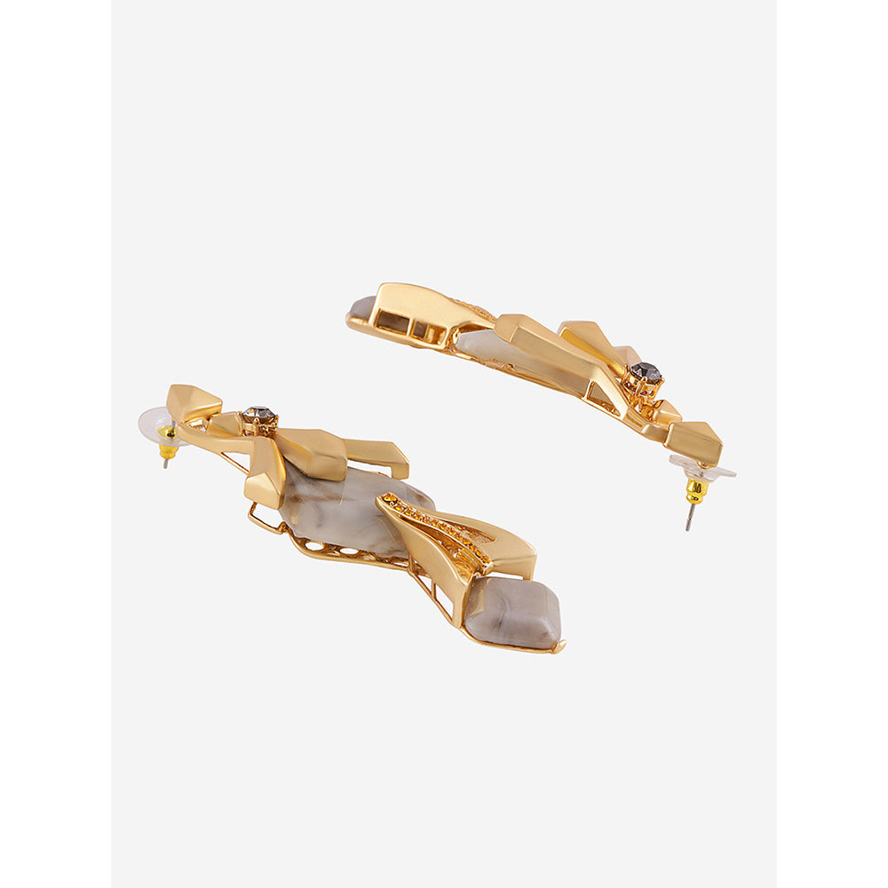 Shaze Gold Rhodium-Plated Cubic Zirconia Cantilever Drop Earrings for Women