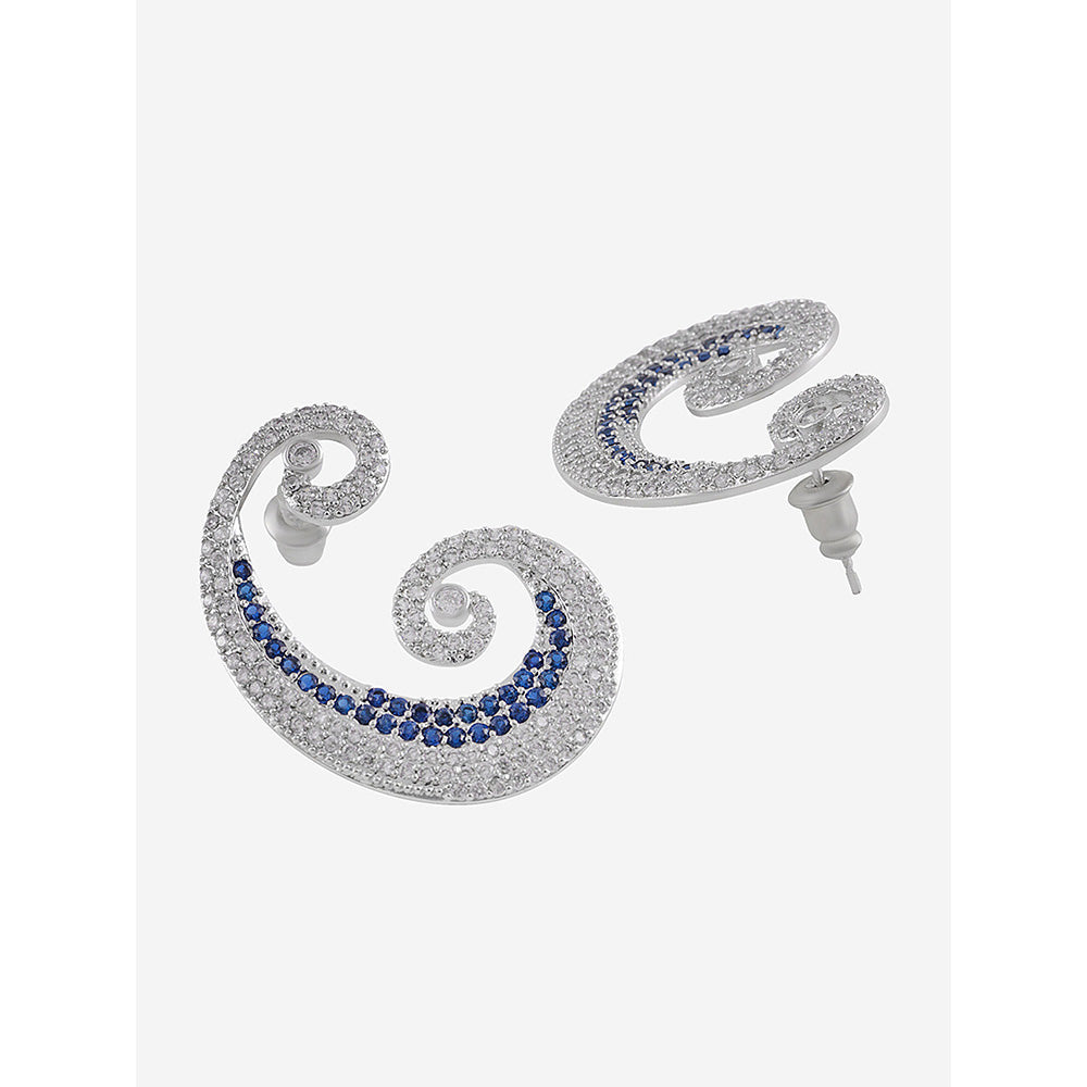 Shaze Silver Rhodium-Plated Cubic Zirconia Blue Paisley Drop Earrings for Women