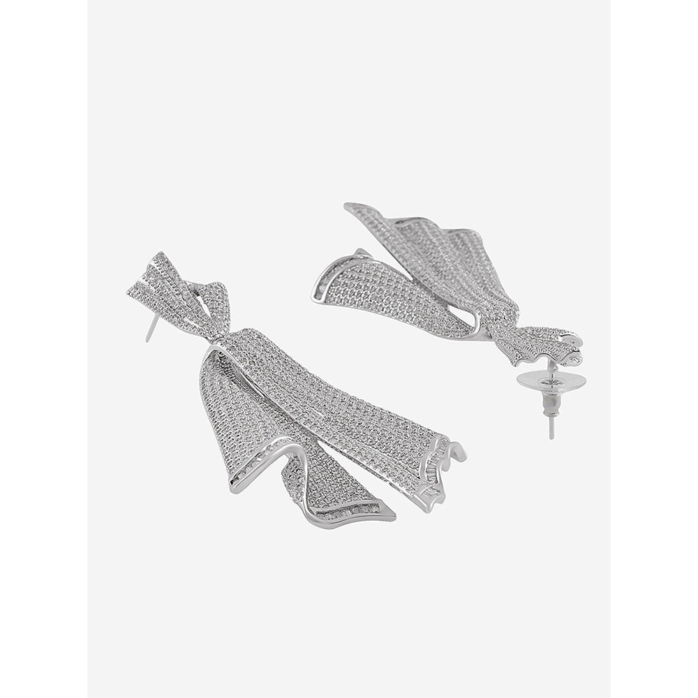 Shaze Silver Rhodium-Plated Cubic Zirconia Dancing Fold Drop Earrings for Women