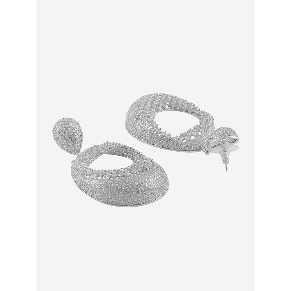 Shaze Silver Rhodium-Plated Cubic Zirconia Pixelation Drop Earrings for Women