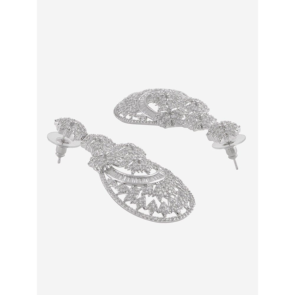 Shaze Silver Rhodium-Plated Cubic Zirconia Moira Drop Earrings for Women