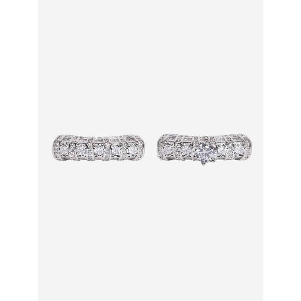 Shaze Silver Rhodium-Plated American Diamond Crystal Stackable Multi Set Ring