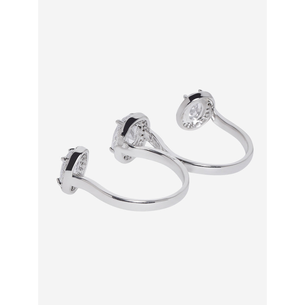 Shaze Silver Rhodium-Plated American Diamond Shinning Star 2 Finger Ring