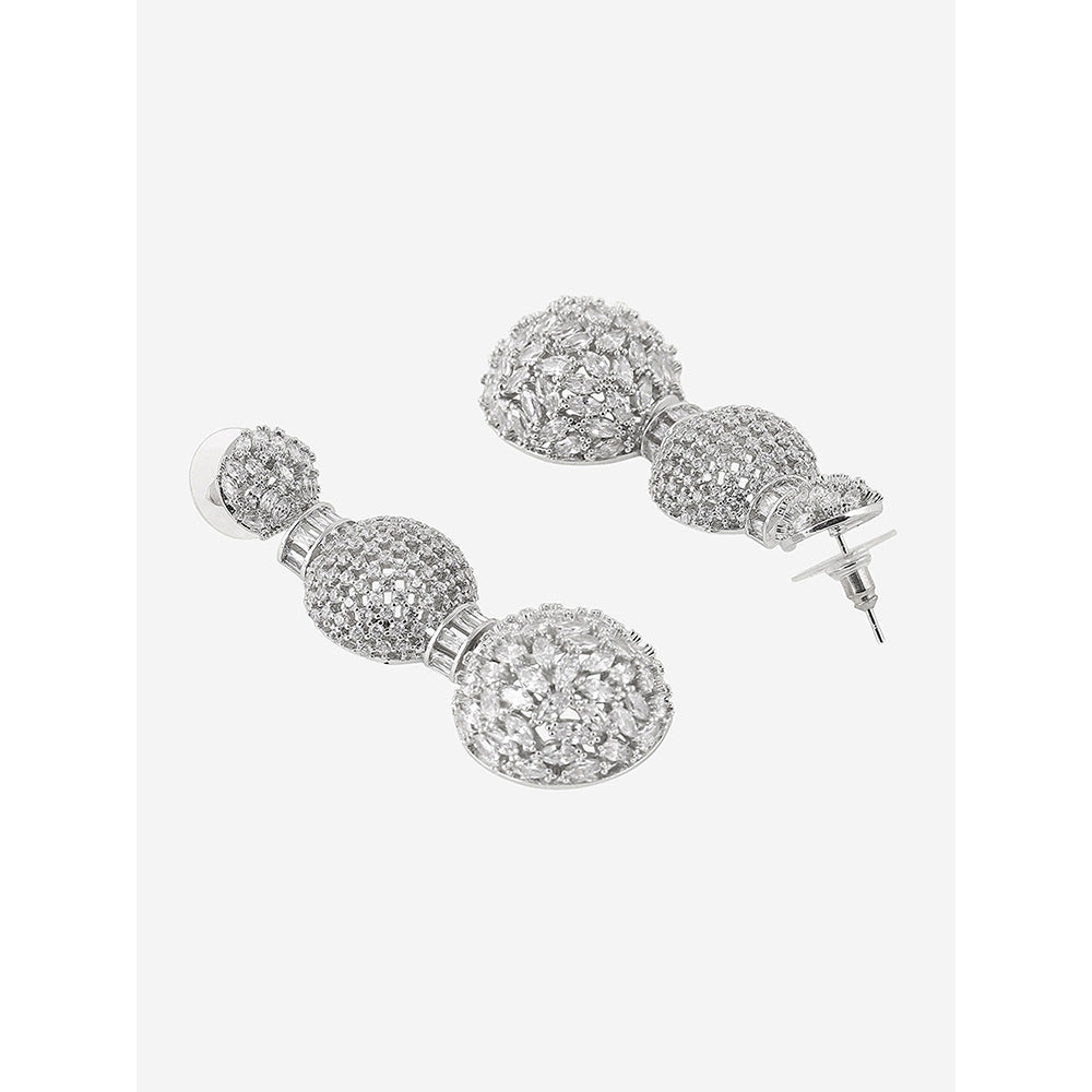 Shaze Silver Rhodium-Plated American Diamond Globular Drop & Dangle Earrings For Women